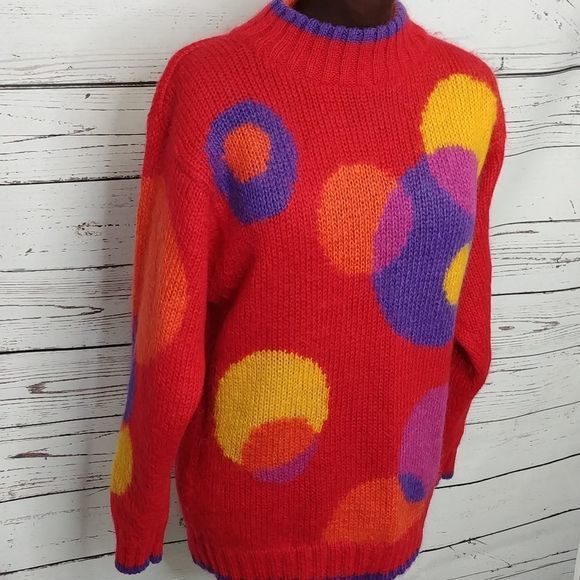 Vintage Tarazzia Red Geometric Mohair Sweater - Picture 2 of 7